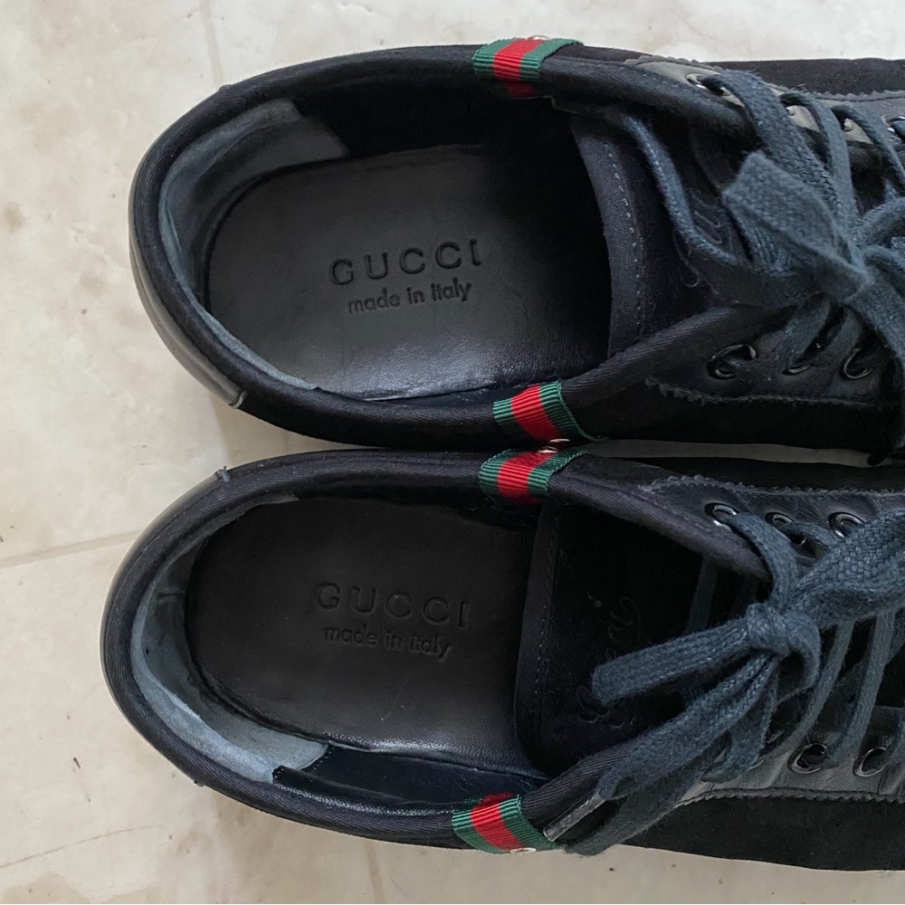 $985 Gucci Made in Italy Black Leather Suede Low Top Men's Sneakers Size 9G - Picture 7 of 12